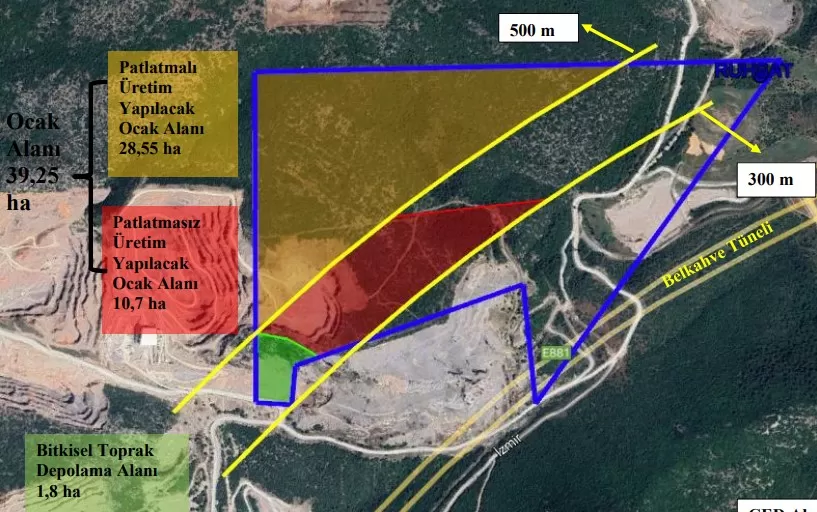 İzmir'in Bornova ilçesinde, Nif Dağı'ndaki ikinci derece doğal SİT alanına komşu olan taş ocağı genişletiliyor. 