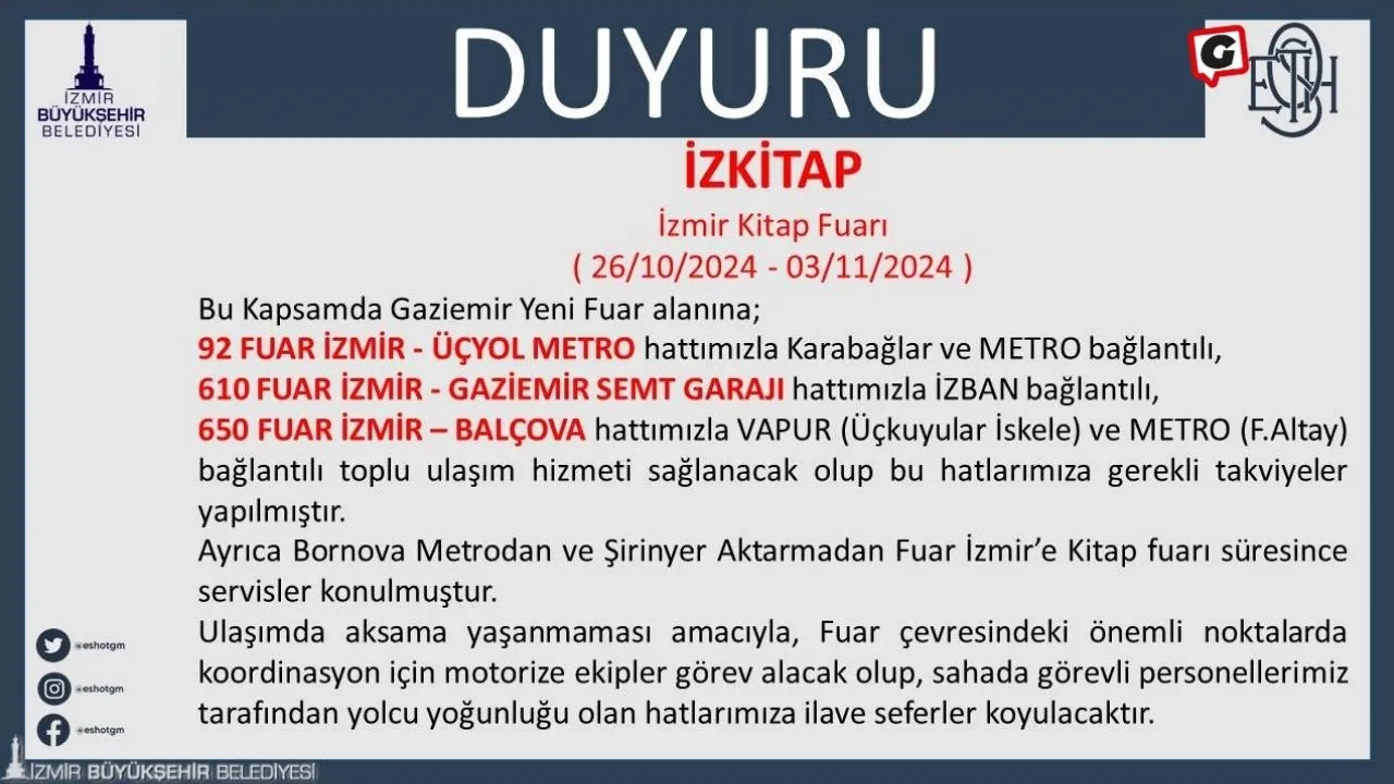 İzmir Kitap Fuarı'na Ulaşım Kolaylaştı! ESHOT'tan Özel Seferler