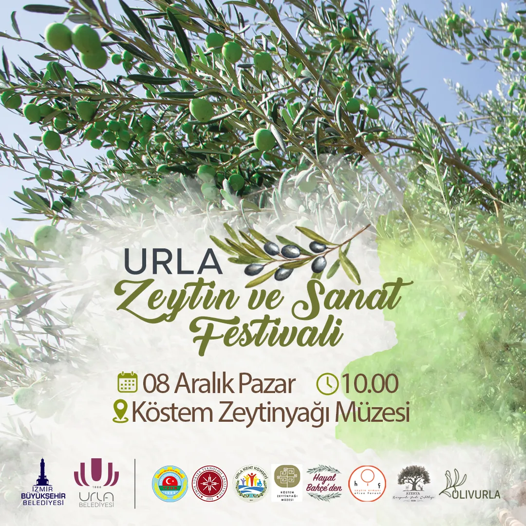 Urla Zeytin ve Sanat Festivali, 8 Aralık'ta Köstem Zeytinyağı Müzesi'nde düzenleniyor. Zeytinyağı tadımları, paneller, atölyelerle dolu festivalde zeytinin tüm yönleri ele alınacak.