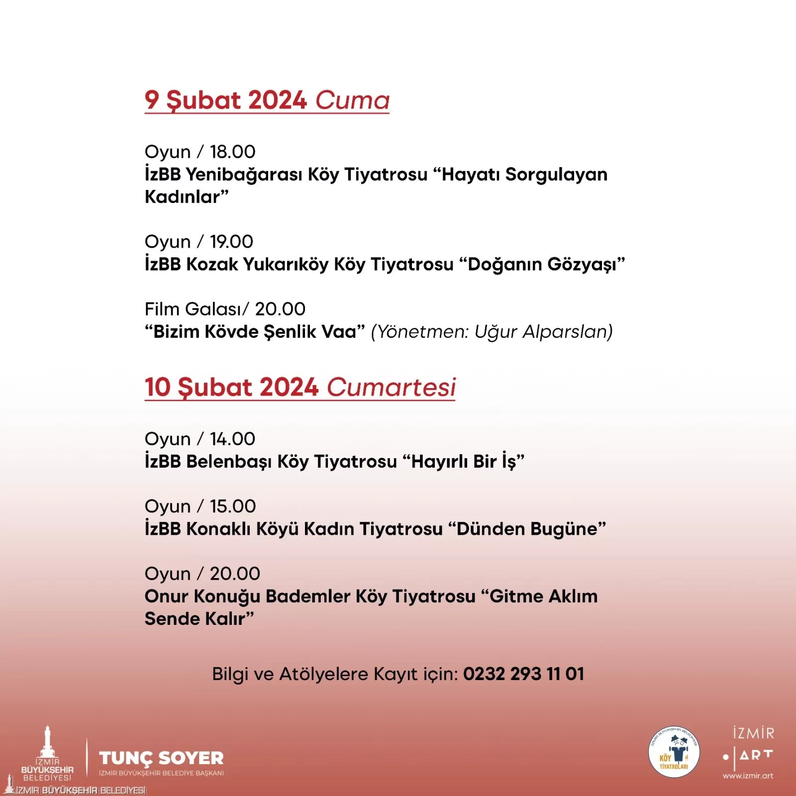 İzmir Büyükşehir Belediyesi Köy Tiyatroları'nın 2. Festivali 5-10 Şubat tarihleri arasında Kültürpark İzmir Sanat Merkezi'nde gerçekleşecek.